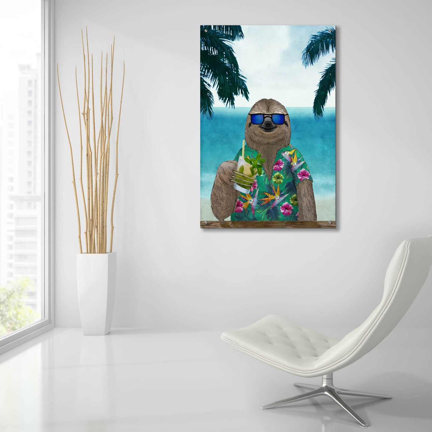 Epic Art 'Sloth on Summer Holidays' by Barruf Acrylic Glass Wall Art,24x36