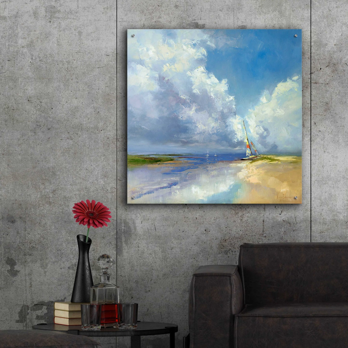 Epic Art 'Sailboat on a Sandy Beach' by Kasia Bruniany Acrylic Glass Wall Art,36x36