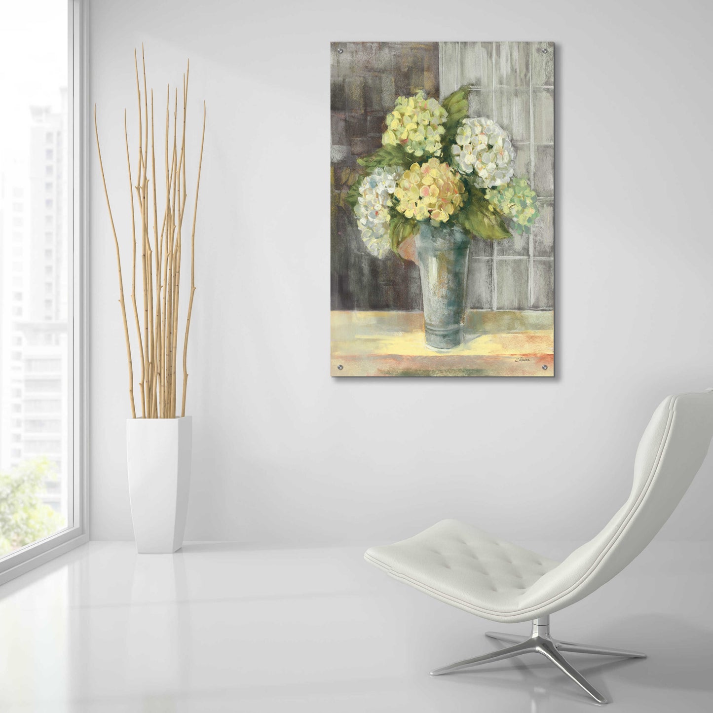 Epic Art 'Yellow Hydrangea Gray' by Carol Rowan, Acrylic Glass Wall Art,24x36