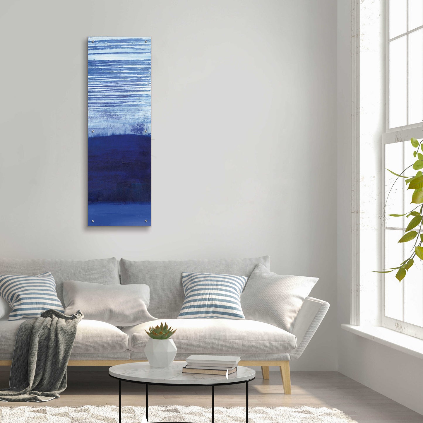 Epic Art 'Blue Haze III' by Jo Maye, Acrylic Glass Wall Art,16x48