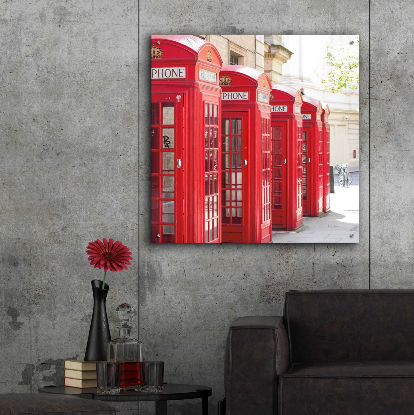 Epic Art 'Covent Garden Phone Boxes' by Keri Bevan, Acrylic Glass Wall Art,36x36
