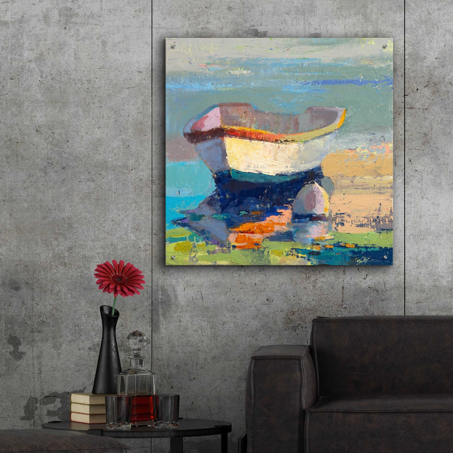 Epic Art 'Bottle Green Boat' by Beth Forst, Acrylic Glass Wall Art,36x36