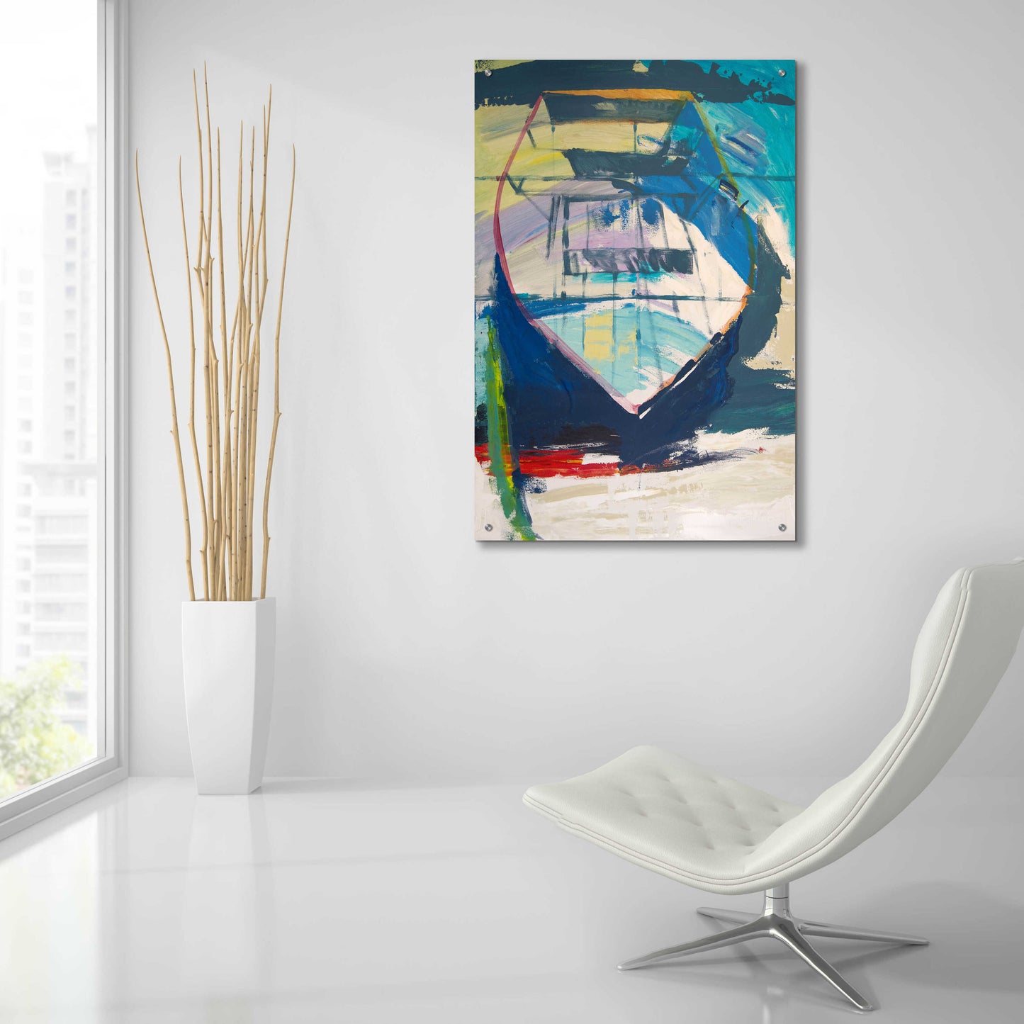 Epic Art 'Red Green Skiff' by Beth Forst, Acrylic Glass Wall Art,24x36