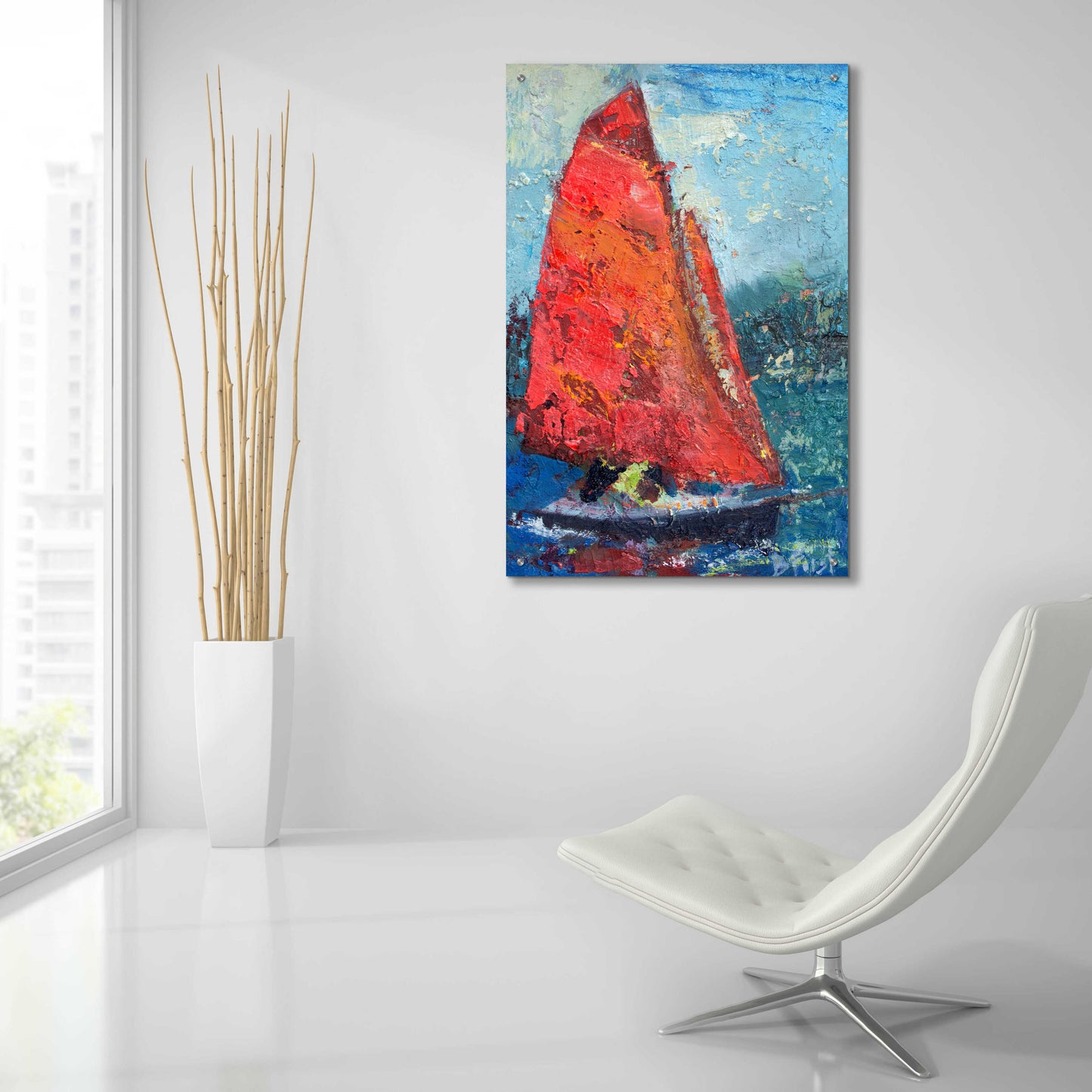 Epic Art 'Red Sail' by Beth Forst, Acrylic Glass Wall Art,24x36