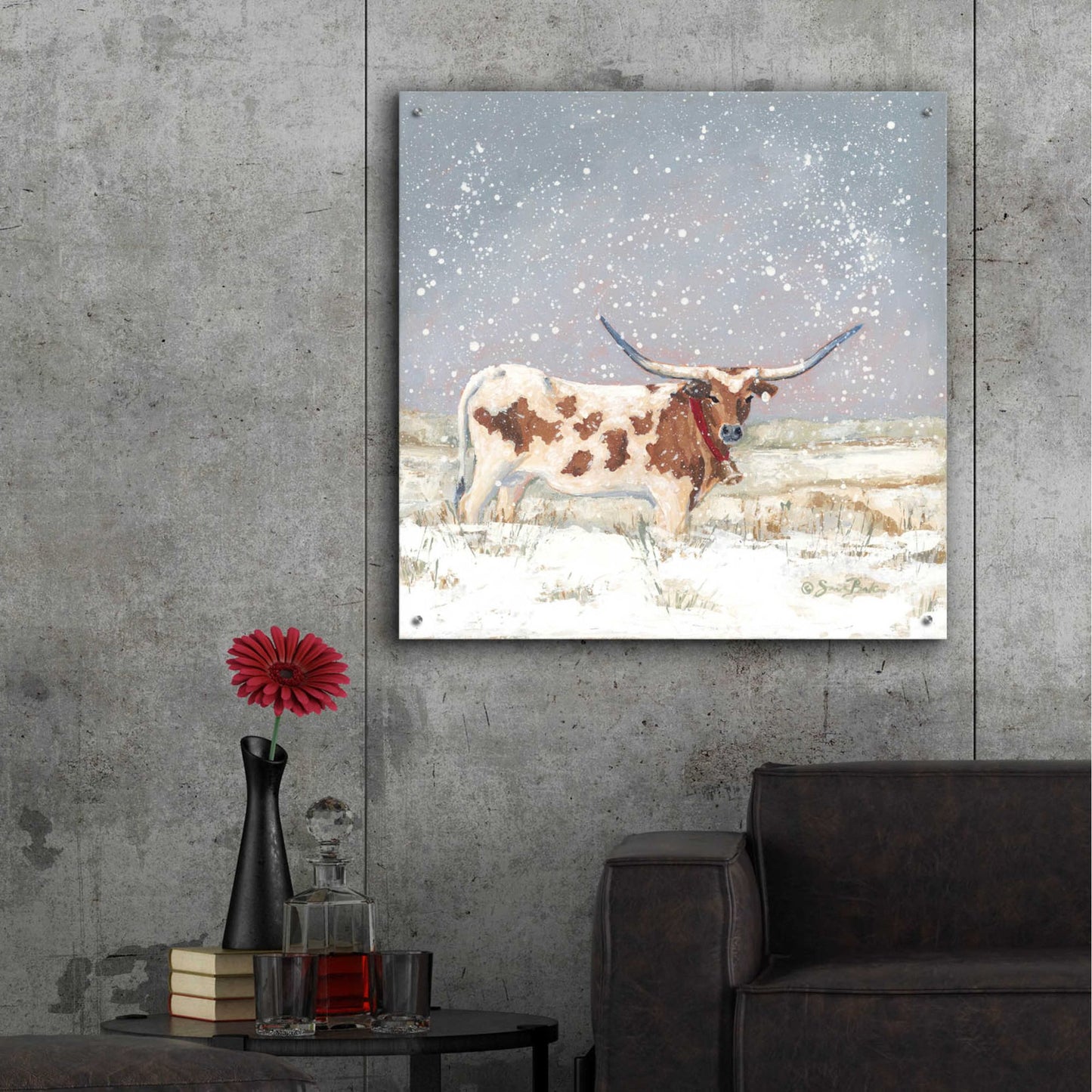 Epic Art 'Longhorn Holiday ' by Sara Baker, Acrylic Glass Wall Art,36x36
