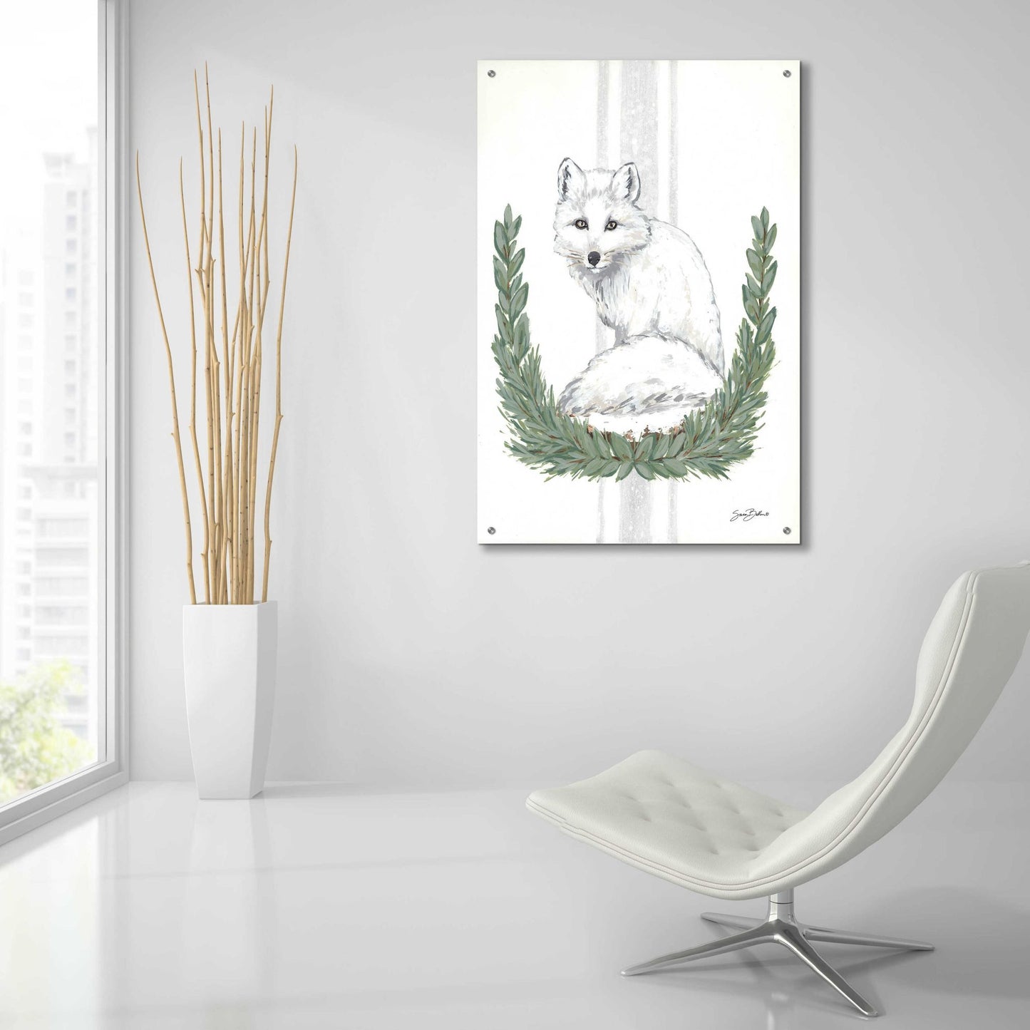 Epic Art 'Arctic Winter Fox ' by Sara Baker, Acrylic Glass Wall Art,24x36