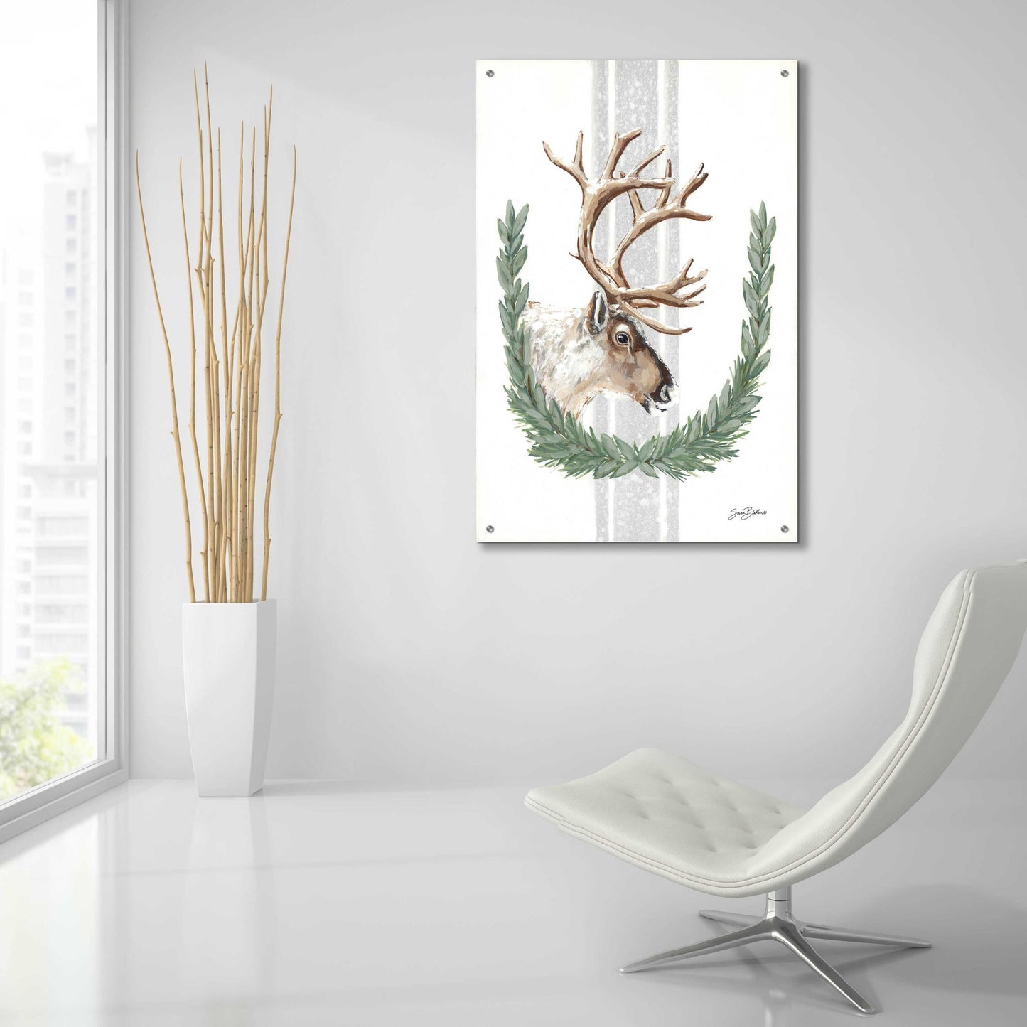 Epic Art 'Arctic Winter Reindeer ' by Sara Baker, Acrylic Glass Wall Art,24x36
