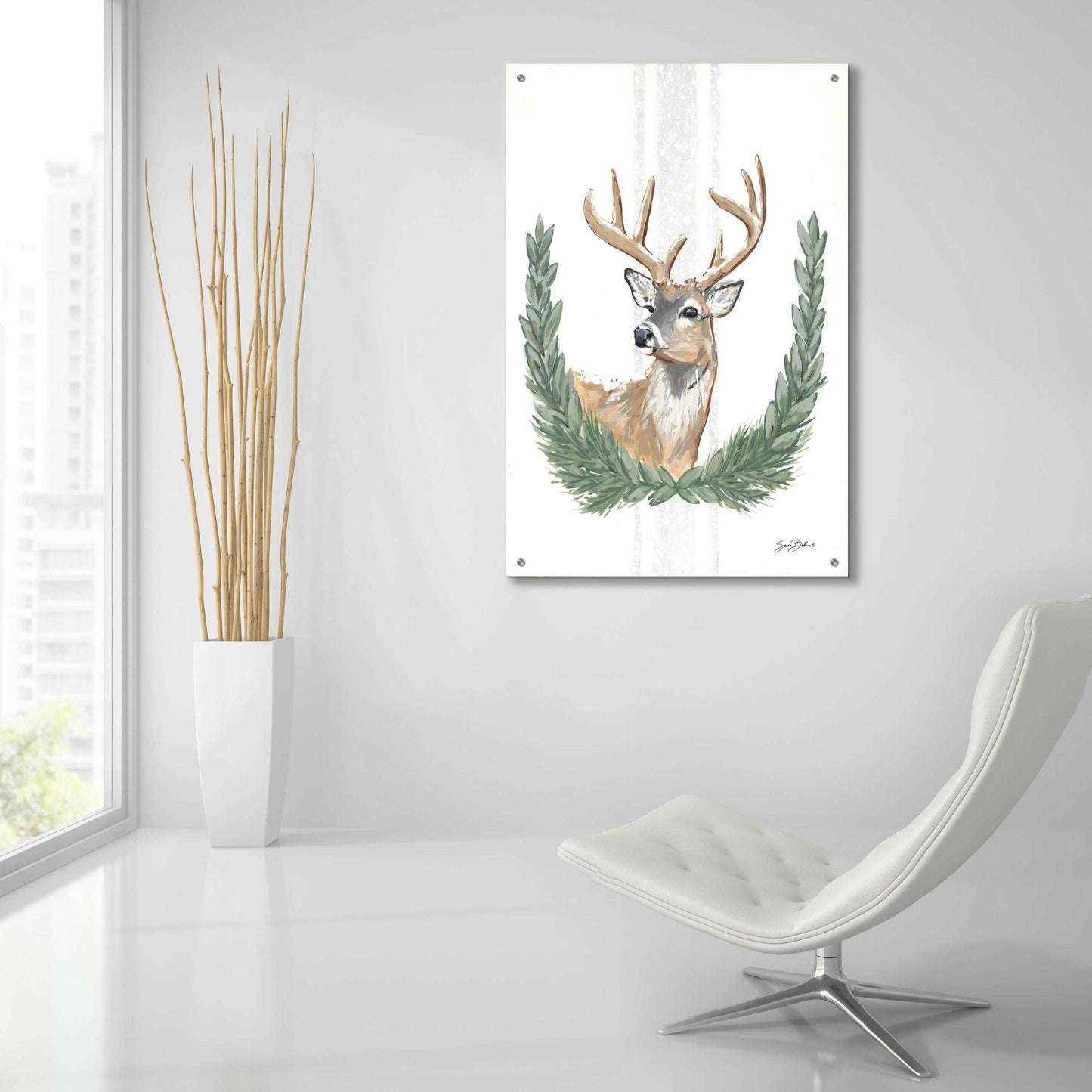 Epic Art 'Arctic Winter Deer ' by Sara Baker, Acrylic Glass Wall Art,24x36