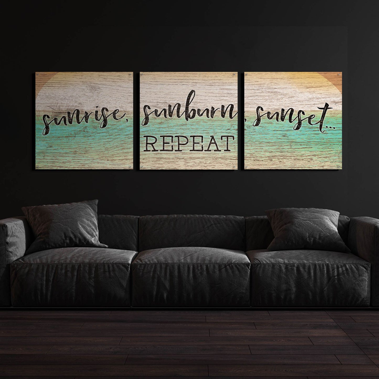Epic Art 'Sunrise, Sunburn, Sunset, Repeat' by Cloverfield & Co, Acrylic Glass Wall Art, 3 Piece Set,108x36