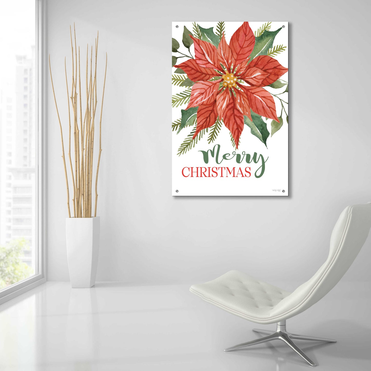 Epic Art 'Merry Christmas Poinsettia 2' by Cindy Jacobs, Acrylic Glass Wall Art,24x36
