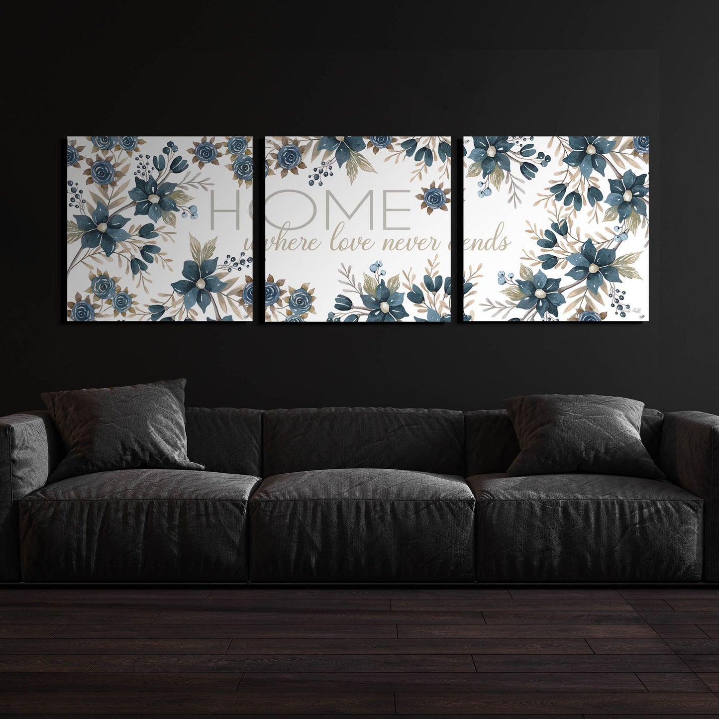 Epic Art 'HOME - Where Love Never Ends' by Cindy Jacobs, Acrylic Glass Wall Art, 3 Piece Set,108x36