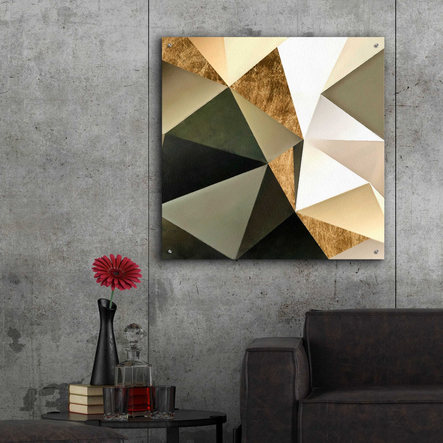 Epic Art 'Gold Polygon Wall I' by Alonzo Saunders, Acrylic Glass Wall Art,36x36