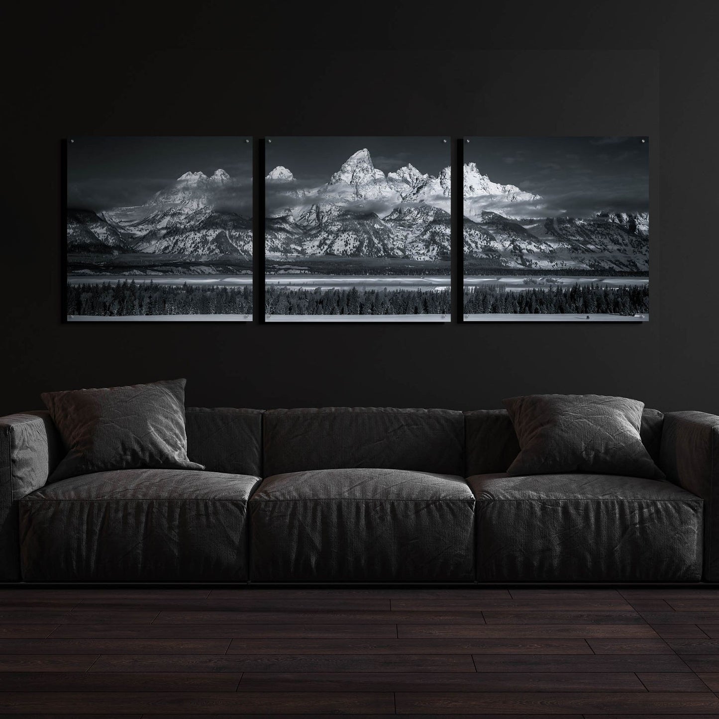 Epic Art 'Teton Pano Above Clouds - Grand Teton National Park' by Darren White, Acrylic Glass Wall Art, 3 Piece Set,108x36