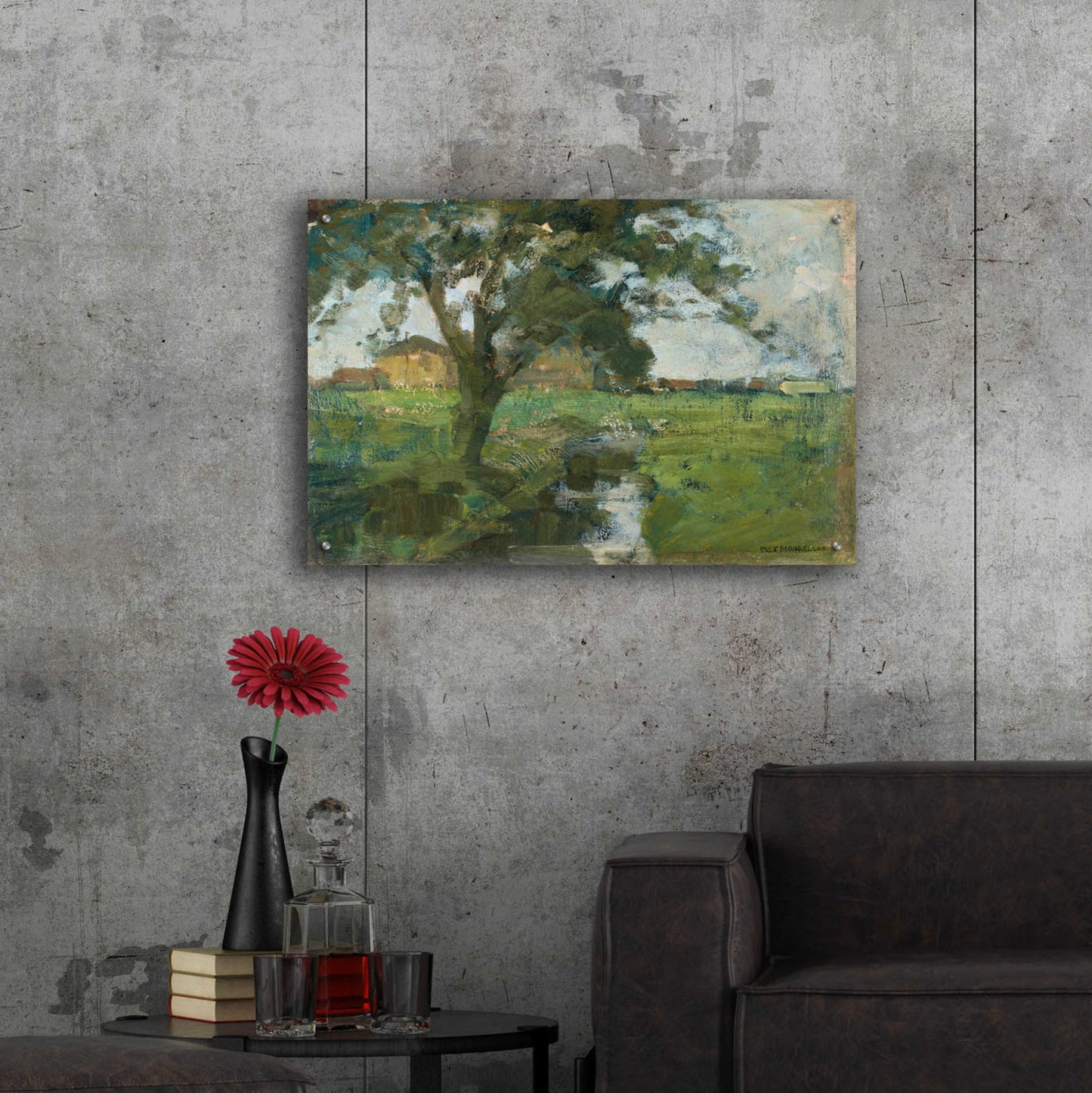 Epic Art 'Farm Settin with Foreground tree and Irrigation Ditch, 1900' by Piet Mondrian, Acrylic Glass Wall Art,36x24