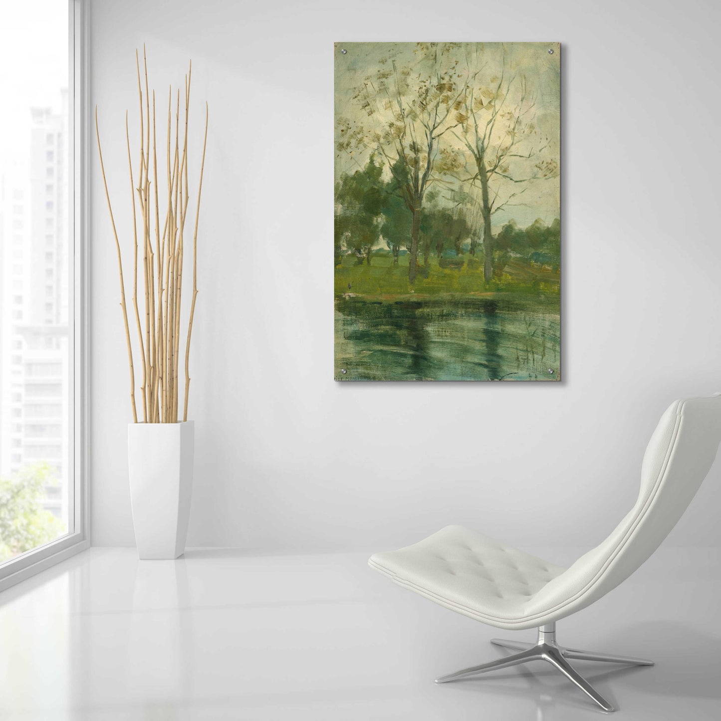 Epic Art 'Two Trees Silhouetted Behind A Water Course, 1900-02' by Piet Mondrian, Acrylic Glass Wall Art,24x36