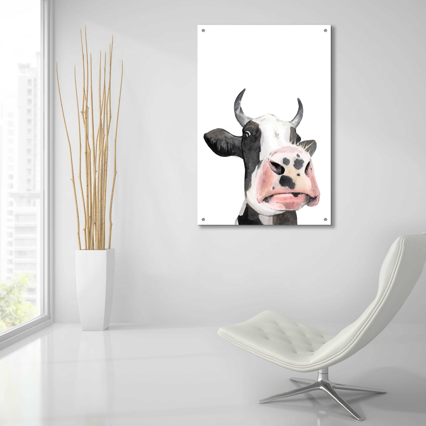 Epic Art 'Watercolor Cow Portrait I' by Grace Popp, Acrylic Glass Wall Art,24x36