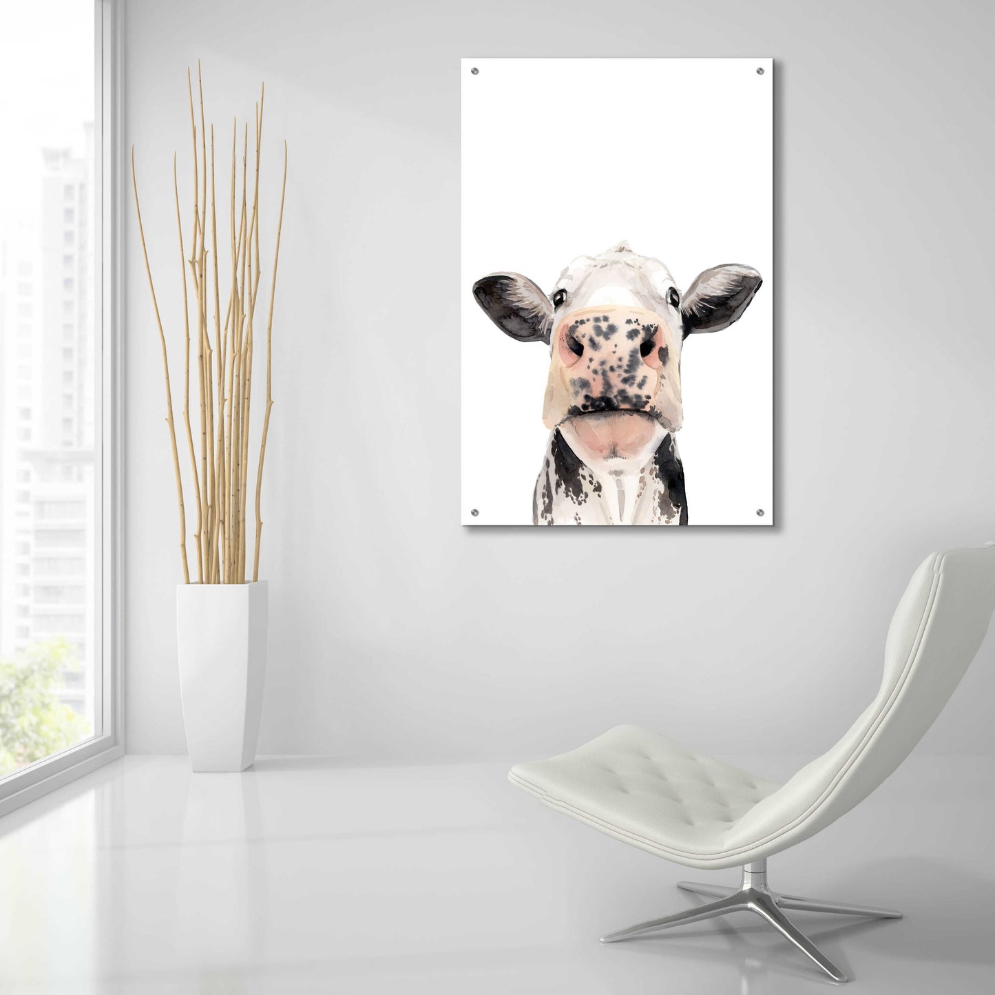 Epic Art 'Watercolor Cow Portrait II' by Grace Popp, Acrylic Glass Wall Art,24x36