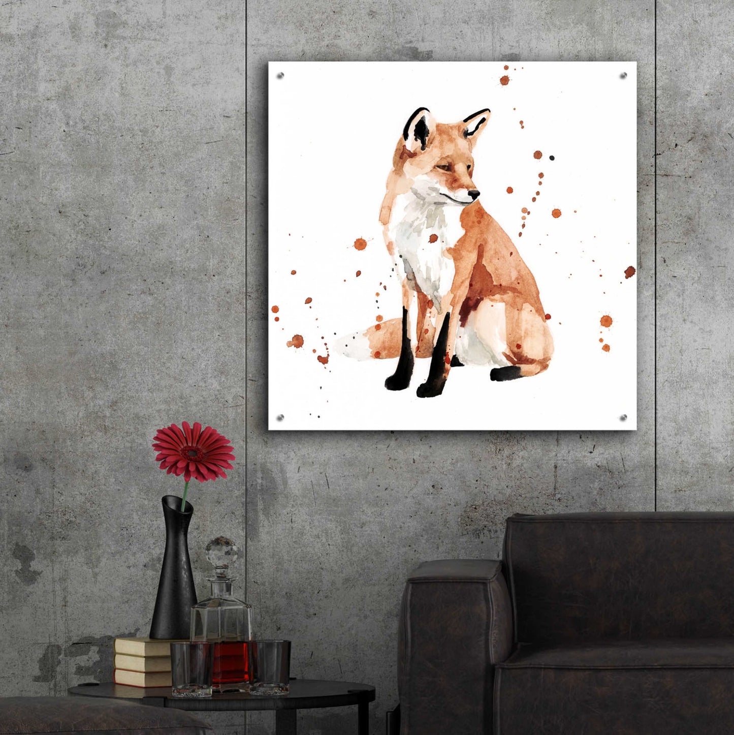 Epic Art 'Watercolor Fox II' by Victoria Barnes, Acrylic Glass Wall Art,36x36