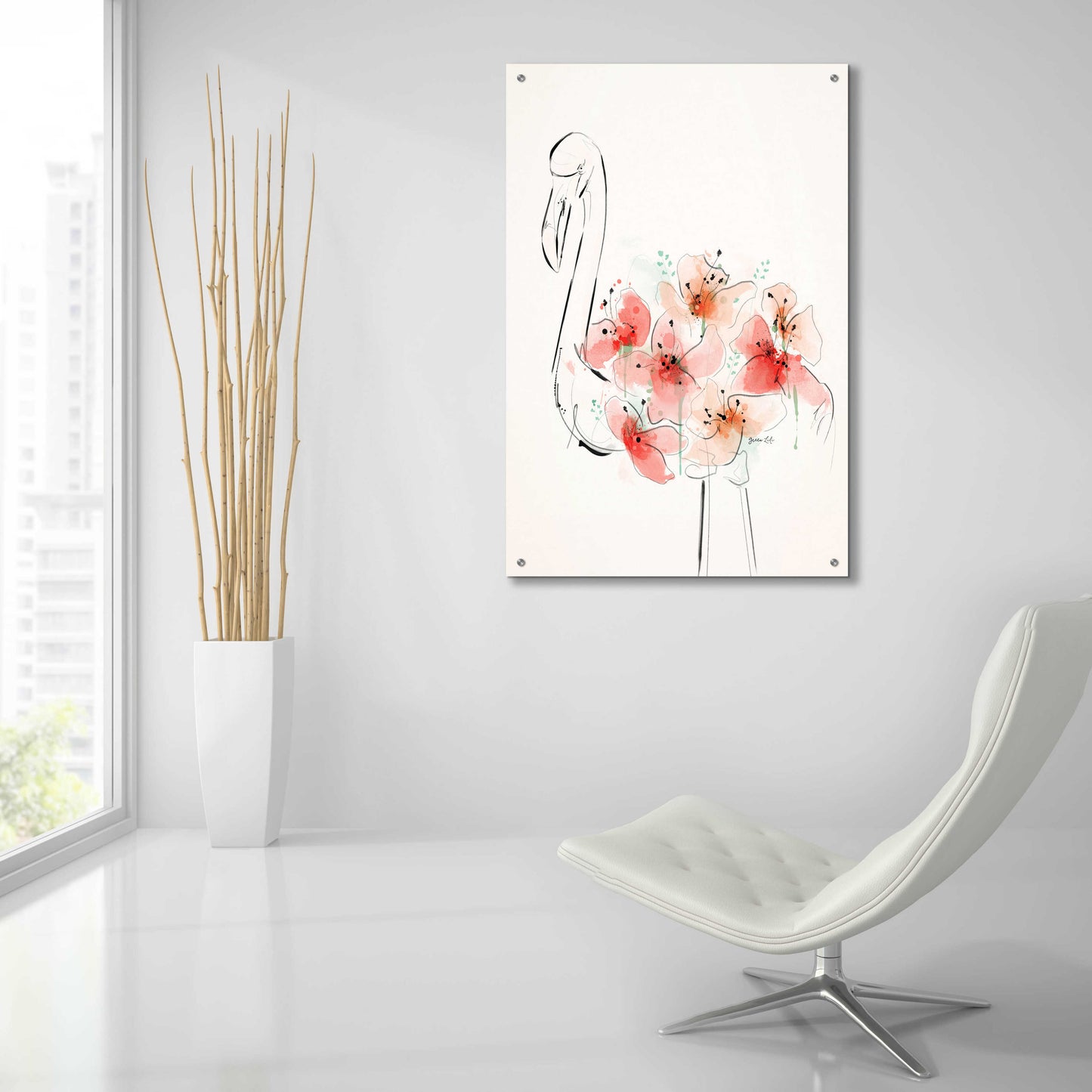 Epic Art 'Flamingo Flowers' by Green Lili, Acrylic Glass Wall Art,24x36