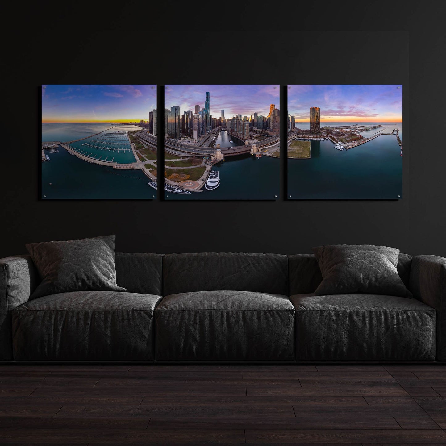 Epic Art 'Colorful Fall in Chicago' by Epic Portfolio, Acrylic Glass Wall Art, 3 Piece Set,108x36