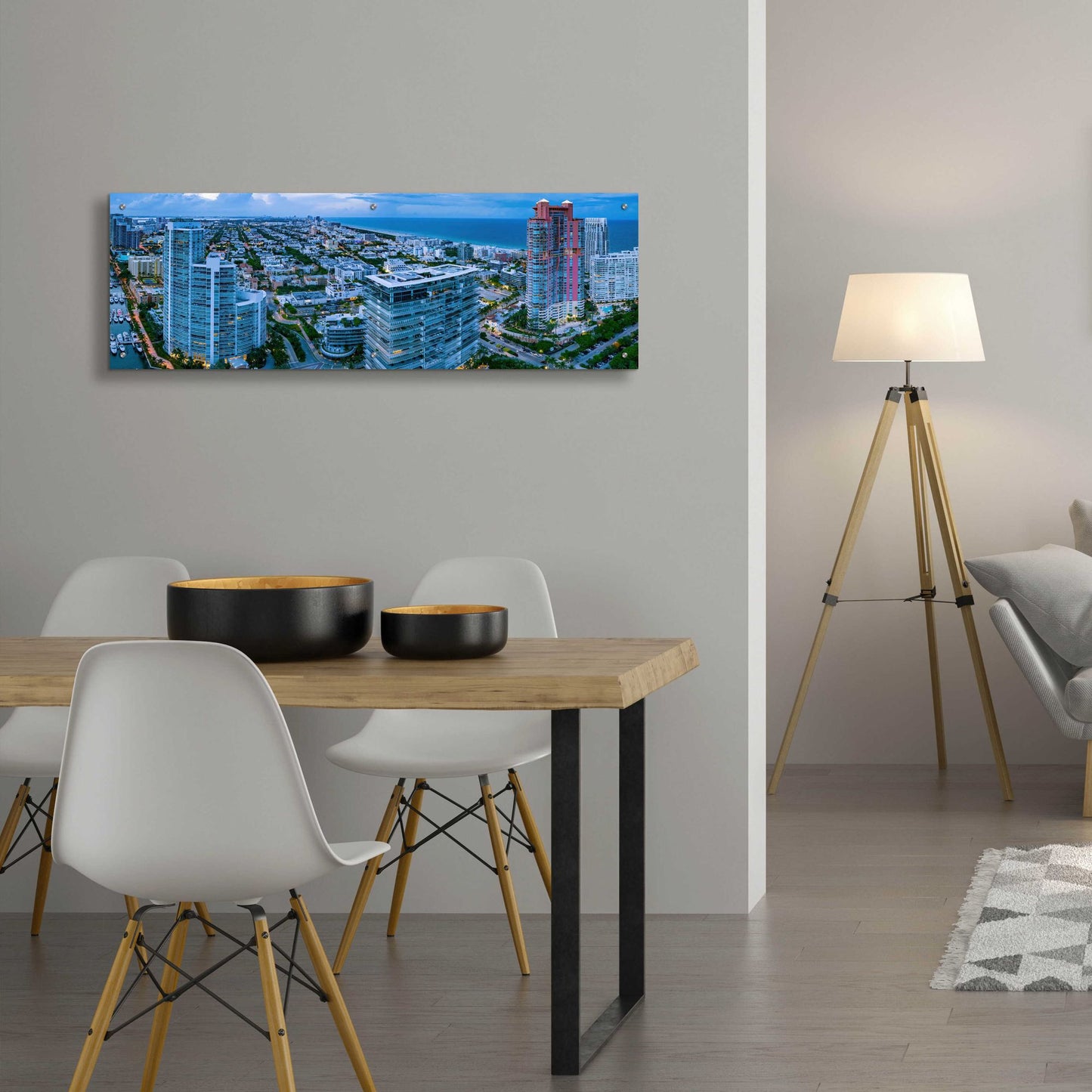Epic Art 'Miami Citiscape' by Epic Portfolio, Acrylic Glass Wall Art,48x16
