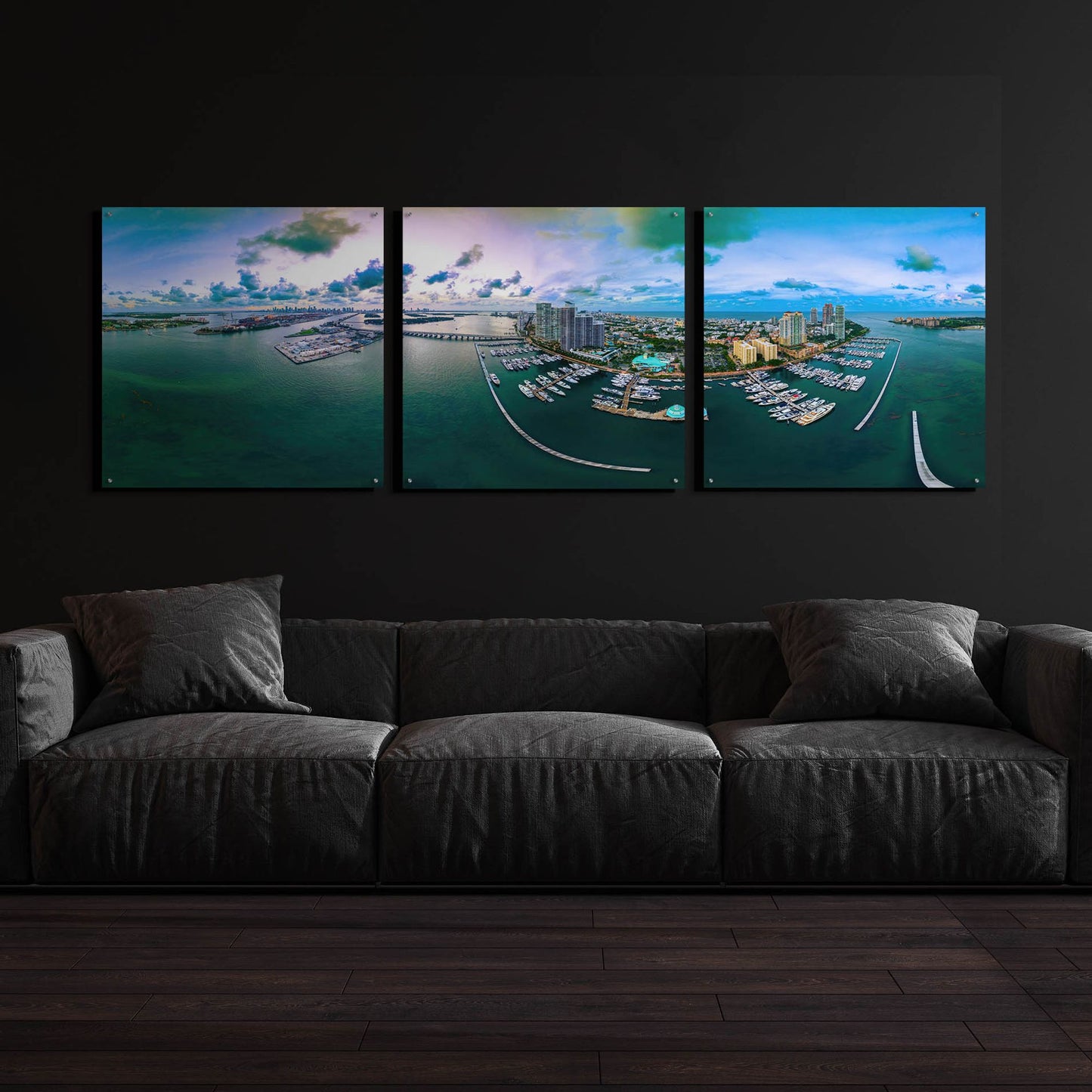 Epic Art 'South Beach Twilight' by Epic Portfolio, Acrylic Glass Wall Art, 3 Piece Set,108x36