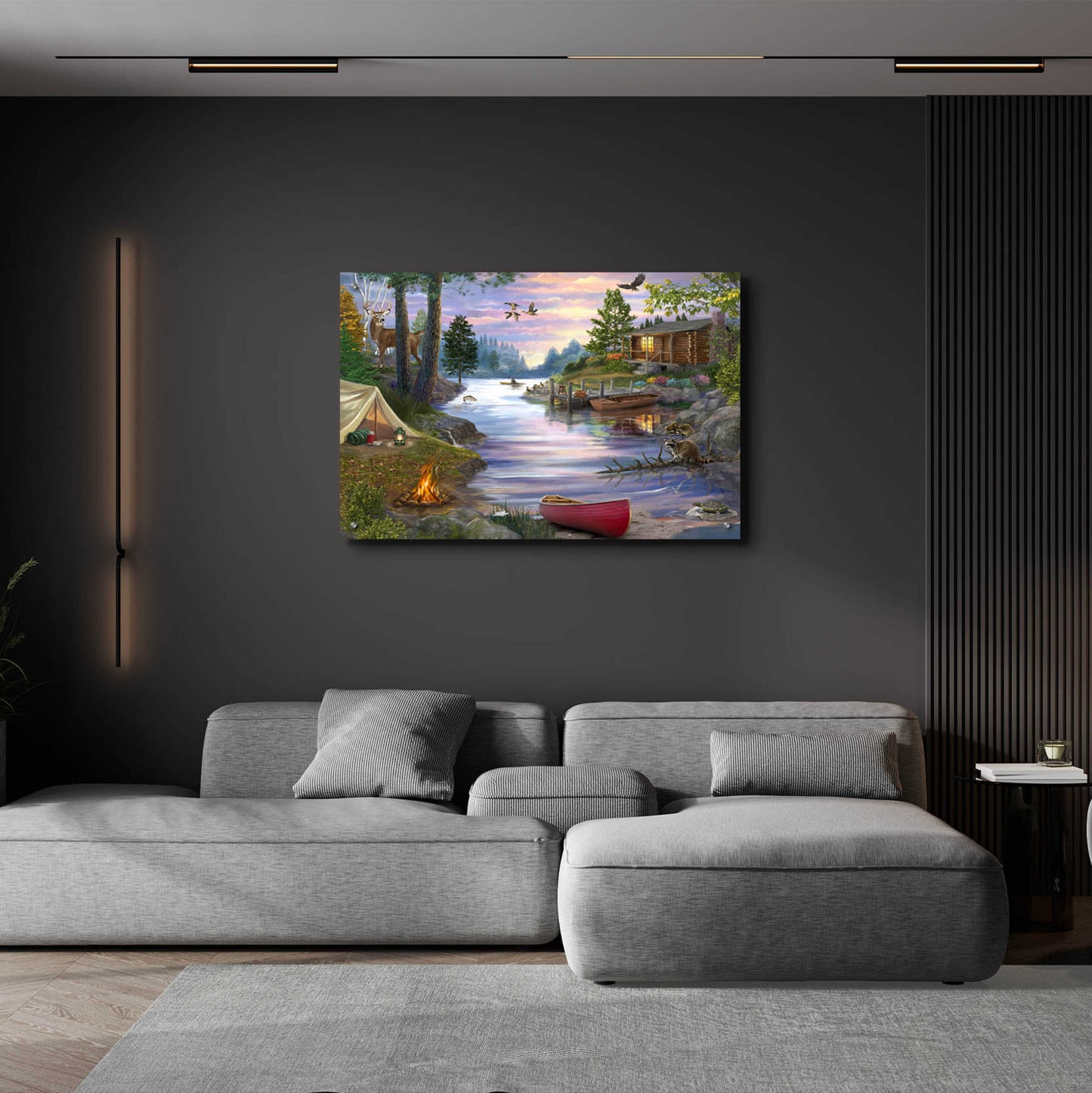 Epic Art 'Cabin Lake' by Bigelow Illustrations, Acrylic Glass Wall Art,36x24