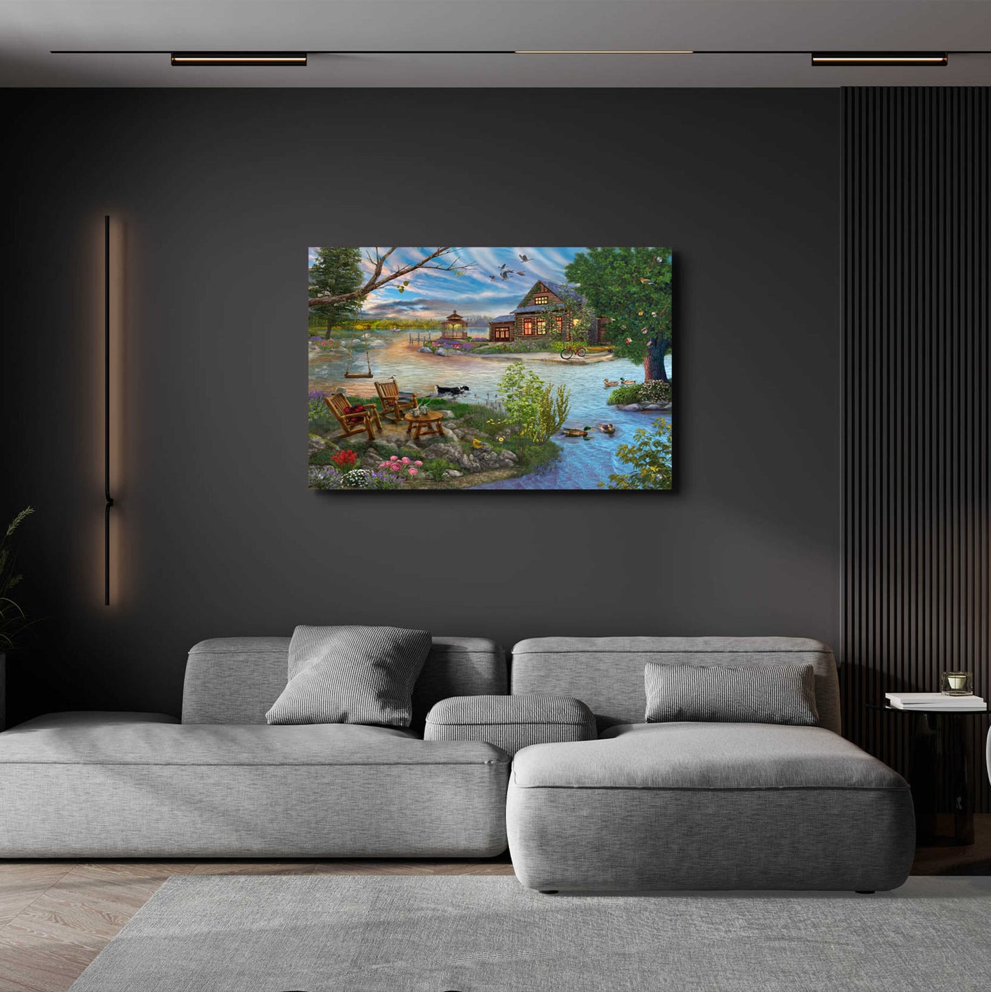 Epic Art 'Coffee on the Lakeshore' by Bigelow Illustrations, Acrylic Glass Wall Art,36x24