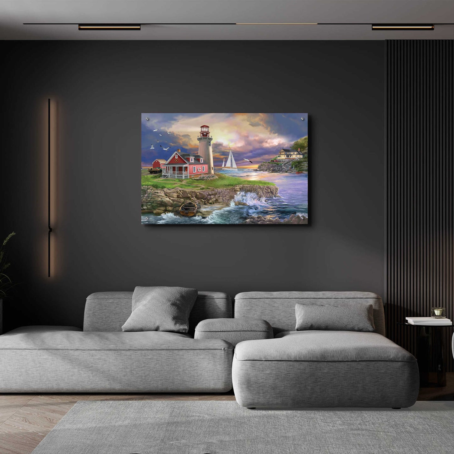 Epic Art 'Sunset Point Lighthouse' by Bigelow Illustrations, Acrylic Glass Wall Art,36x24