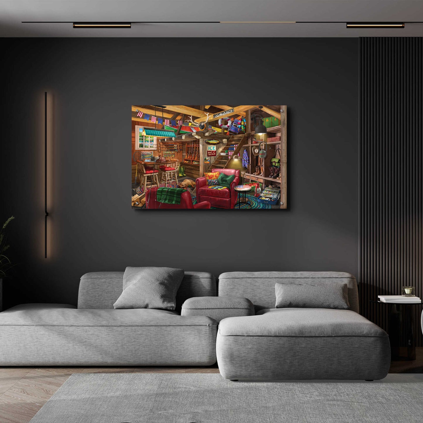Epic Art 'Fish Hunt or Hibernate US' by Bigelow Illustrations, Acrylic Glass Wall Art,36x24