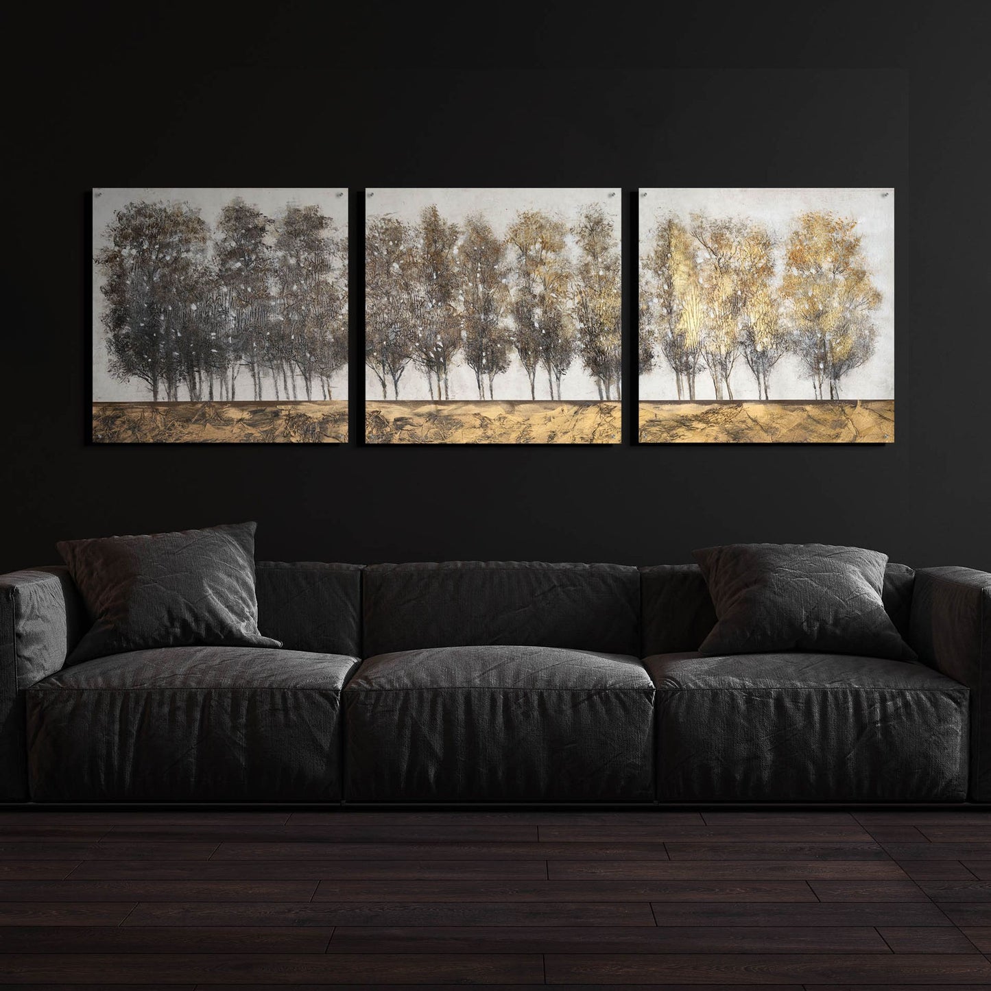 Epic Art 'Gilt Foliage' by Tim O'Toole, Acrylic Glass Wall Art, 3 Piece Set,108x36