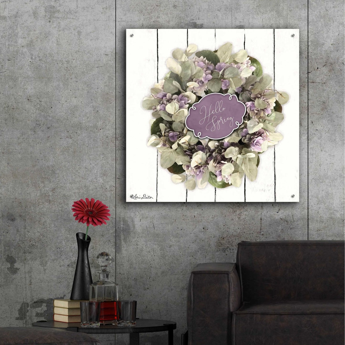 Epic Art 'Hello Spring Wreath' by Lori Deiter, Acrylic Glass Wall Art,36x36