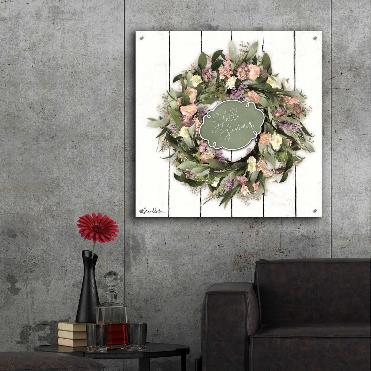 Epic Art 'Hello Summer Wreath' by Lori Deiter, Acrylic Glass Wall Art,36x36