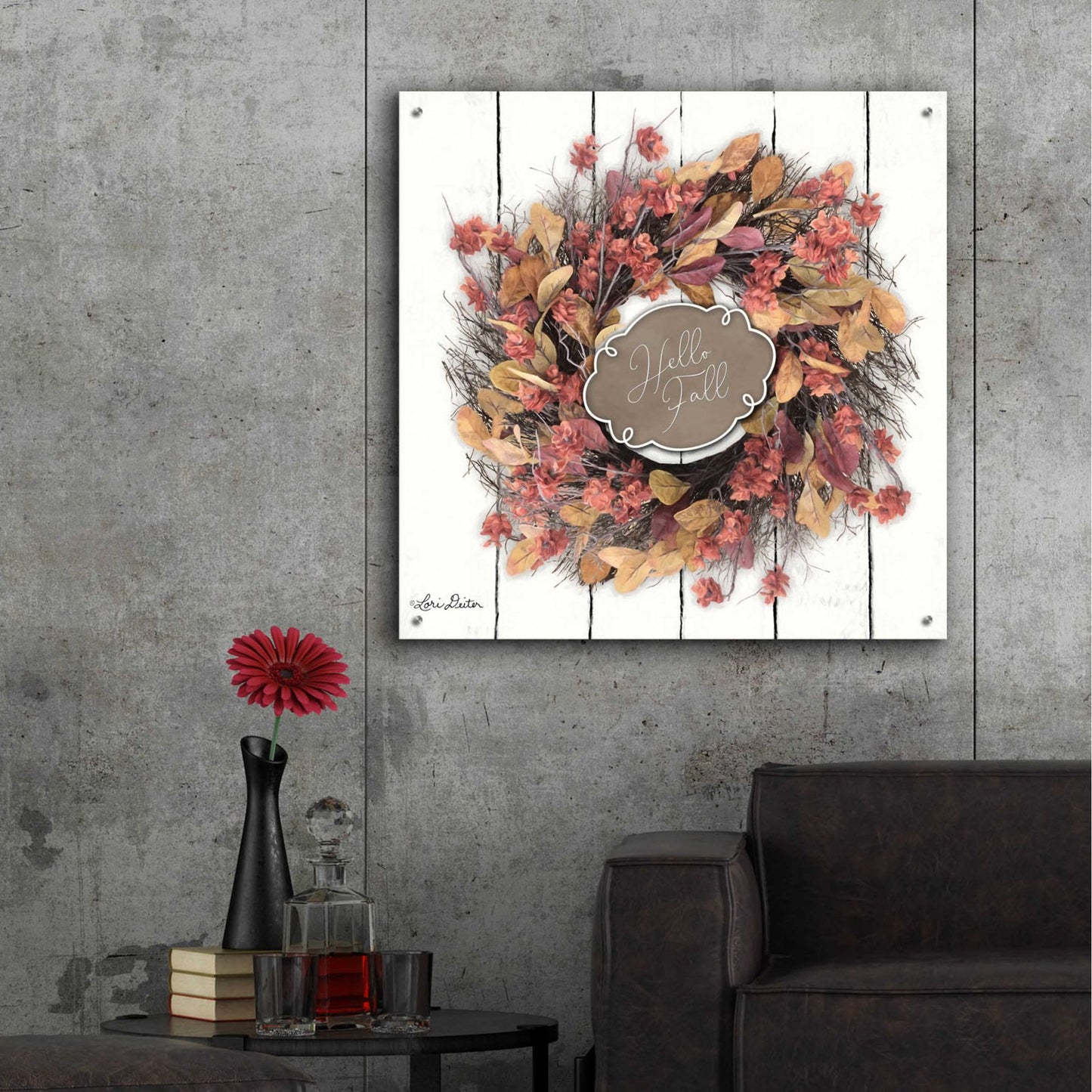 Epic Art 'Hello Fall Wreath' by Lori Deiter, Acrylic Glass Wall Art,36x36