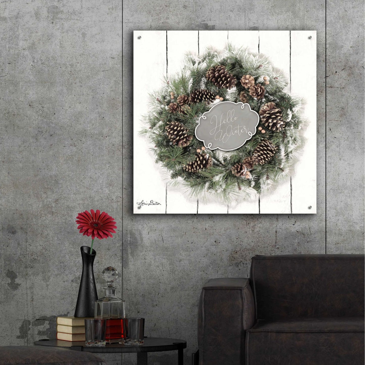 Epic Art 'Hello Winter Wreath' by Lori Deiter, Acrylic Glass Wall Art,36x36