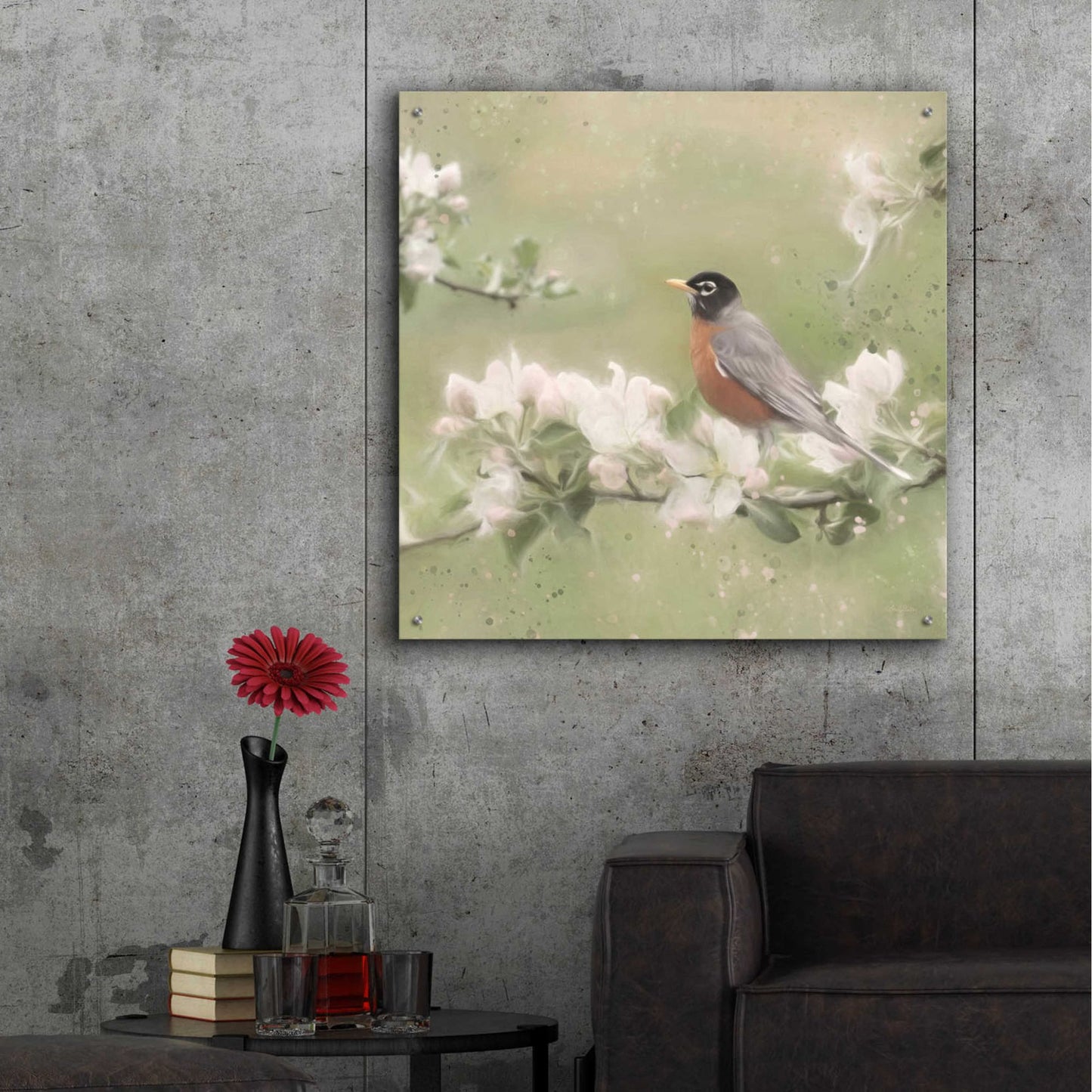 Epic Art 'Springtime Robin' by Lori Deiter, Acrylic Glass Wall Art,36x36