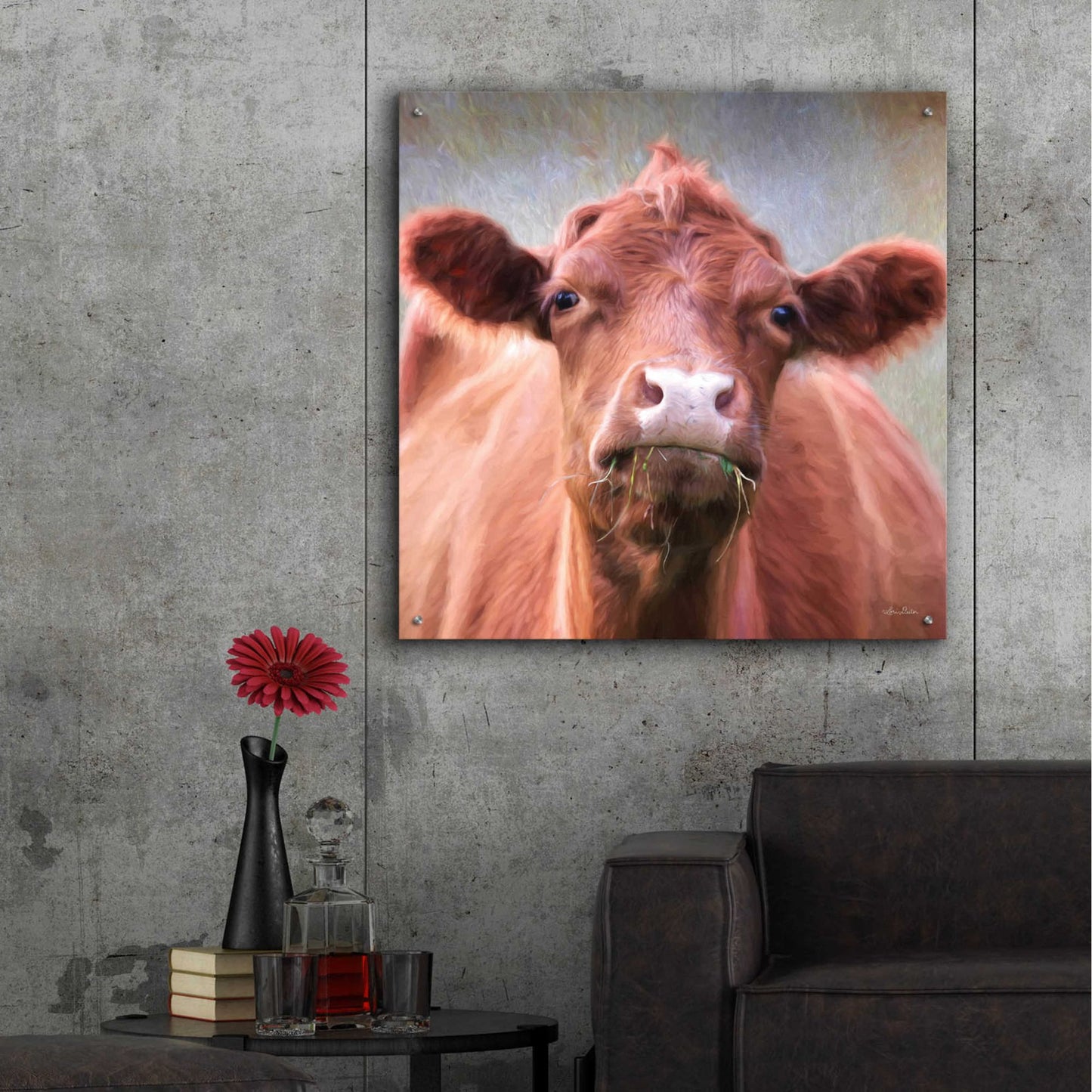 Epic Art 'The Brown Cow' by Lori Deiter, Acrylic Glass Wall Art,36x36
