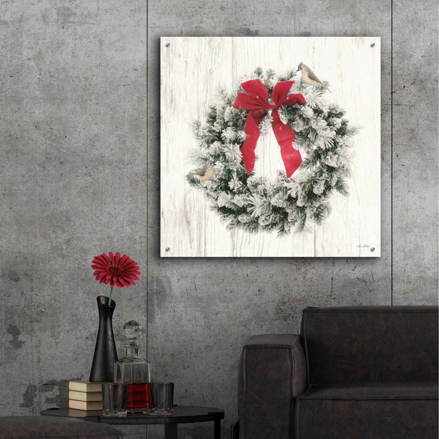 Epic Art 'Titmouse Christmas Wreath' by Lori Deiter, Acrylic Glass Wall Art,36x36