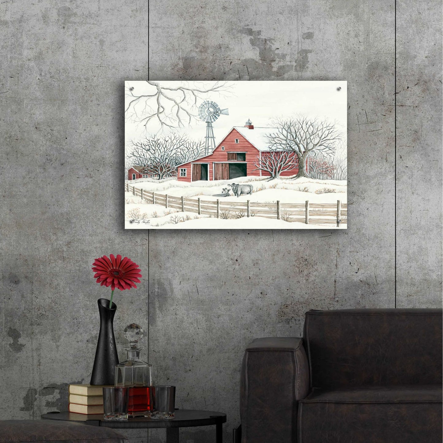 Epic Art 'Winter Barn with Windmill' by Cindy Jacobs, Acrylic Glass Wall Art,36x24