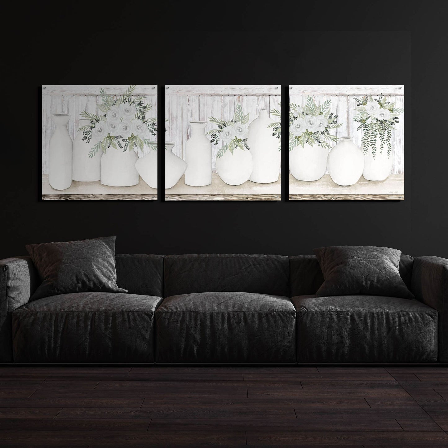Epic Art 'White Simplicity' by Cindy Jacobs, Acrylic Glass Wall Art, 3 Piece Set,108x36