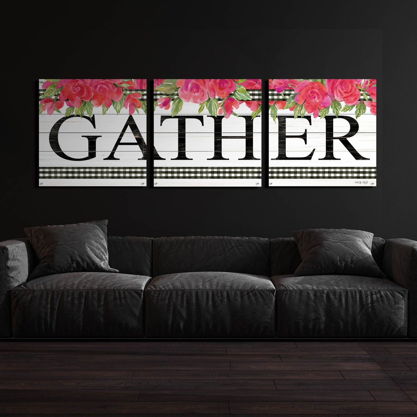 Epic Art 'Fuchsia Gather' by Cindy Jacobs, Acrylic Glass Wall Art, 3 Piece Set,108x36