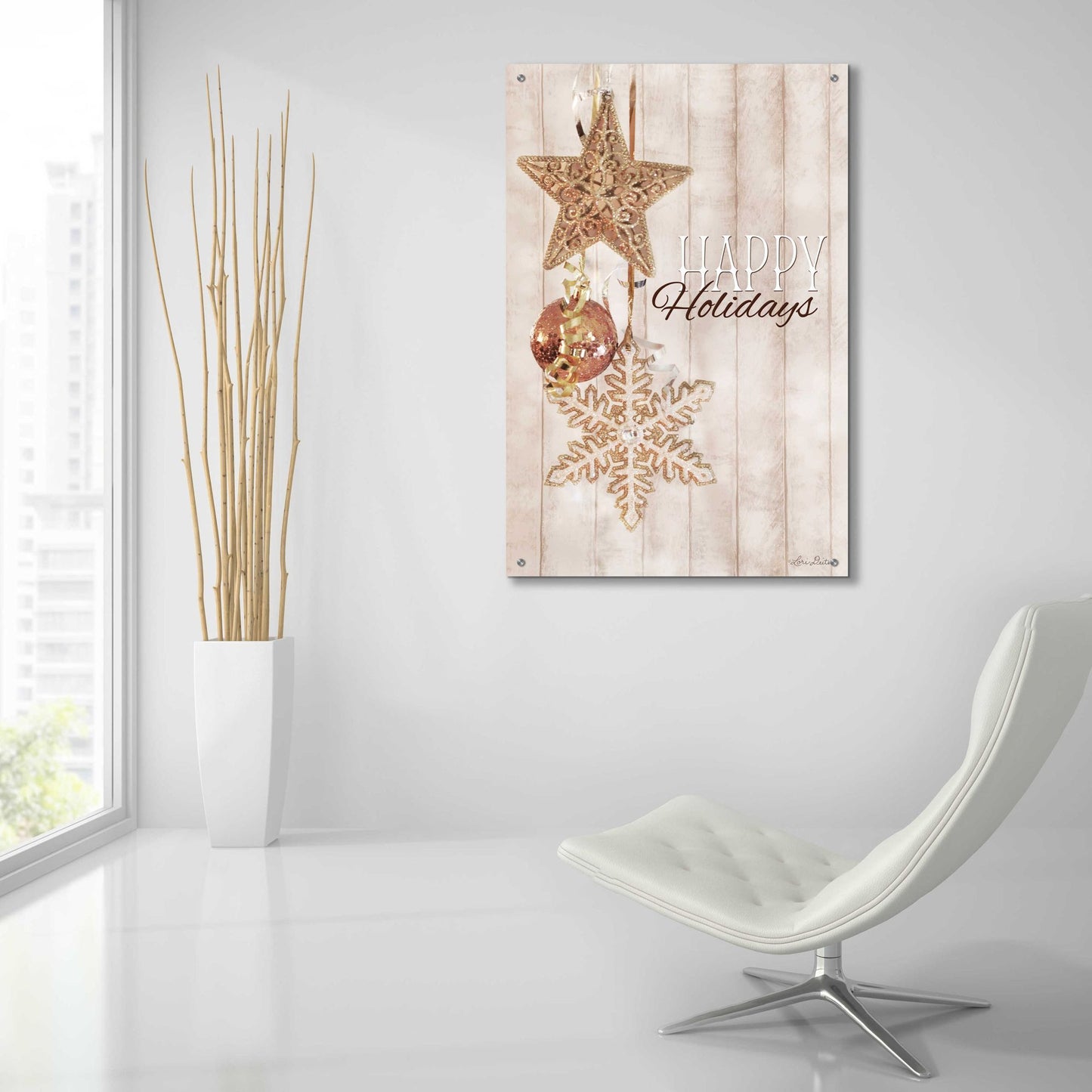 Epic Art 'Gold Sparkle Happy Holidays' by Lori Deiter, Acrylic Glass Wall Art,24x36