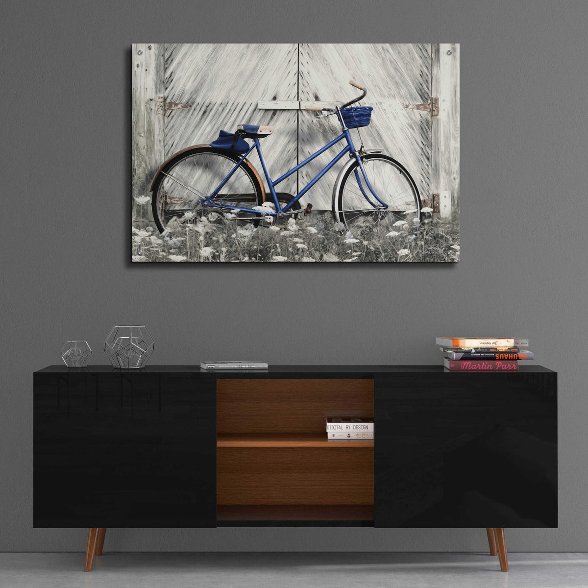 Epic Art 'Blue Bike at Barn' by Lori Deiter Acrylic Glass Wall Art,36x24