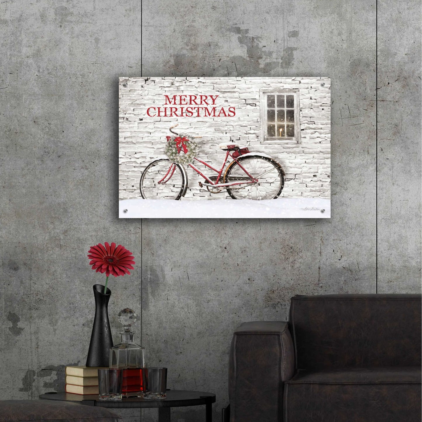 Epic Art 'Merry Christmas Bicycle' by Lori Deiter Acrylic Glass Wall Art,36x24