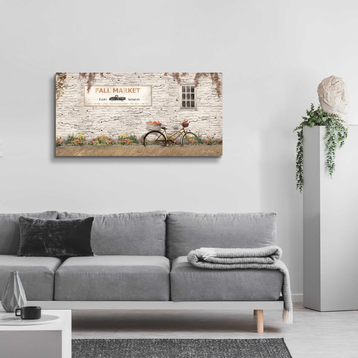 Epic Art 'Fall Market with Bike' by Lori Deiter Acrylic Glass Wall Art,48x24