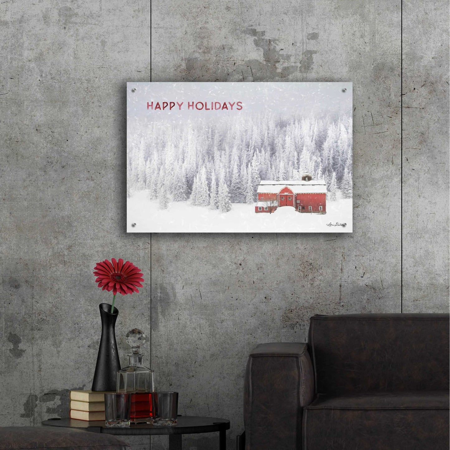 Epic Art 'Snowy Forest Happy Holidays' by Lori Deiter Acrylic Glass Wall Art,36x24