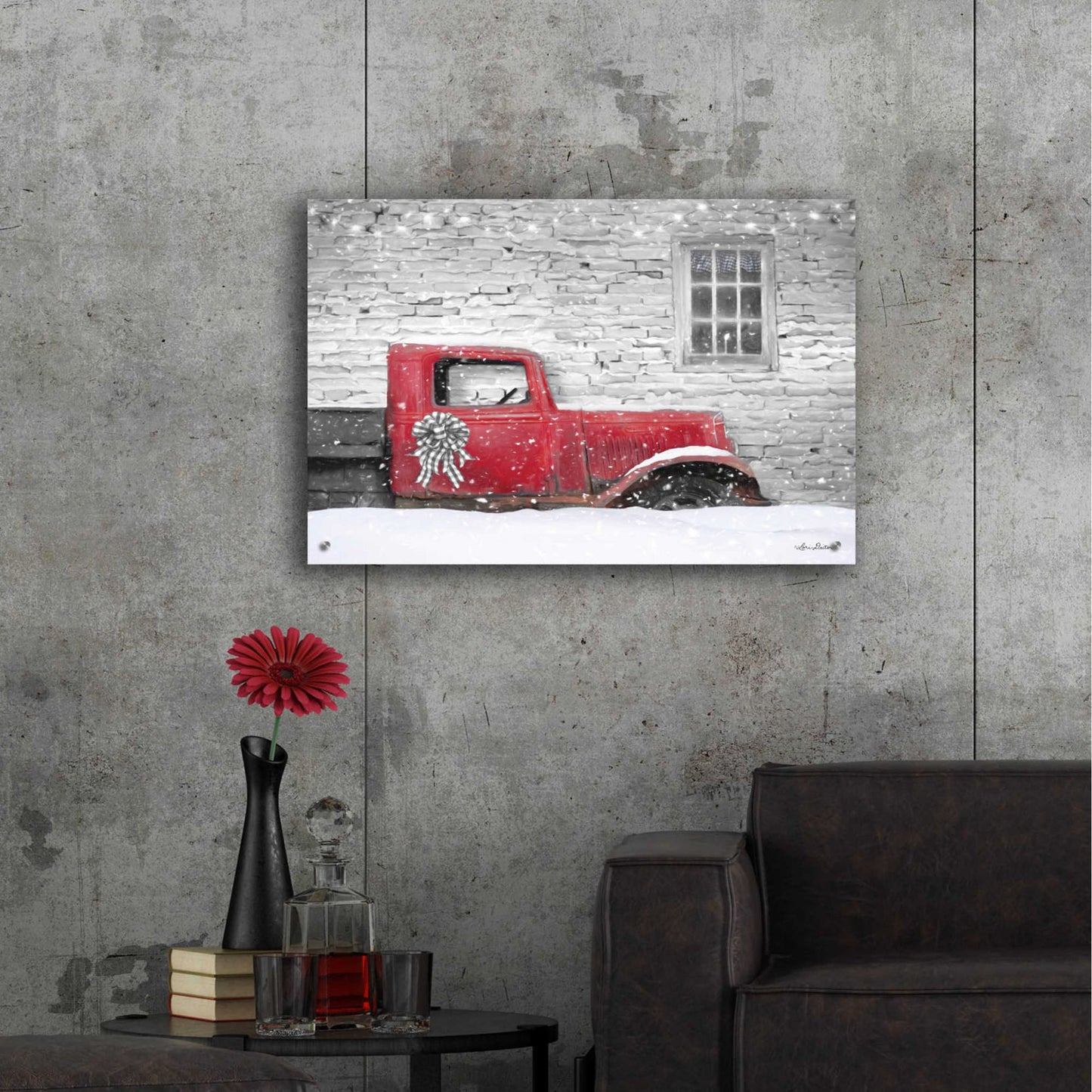 Epic Art 'Christmas Truck with Plaid Bow' by Lori Deiter Acrylic Glass Wall Art,36x24
