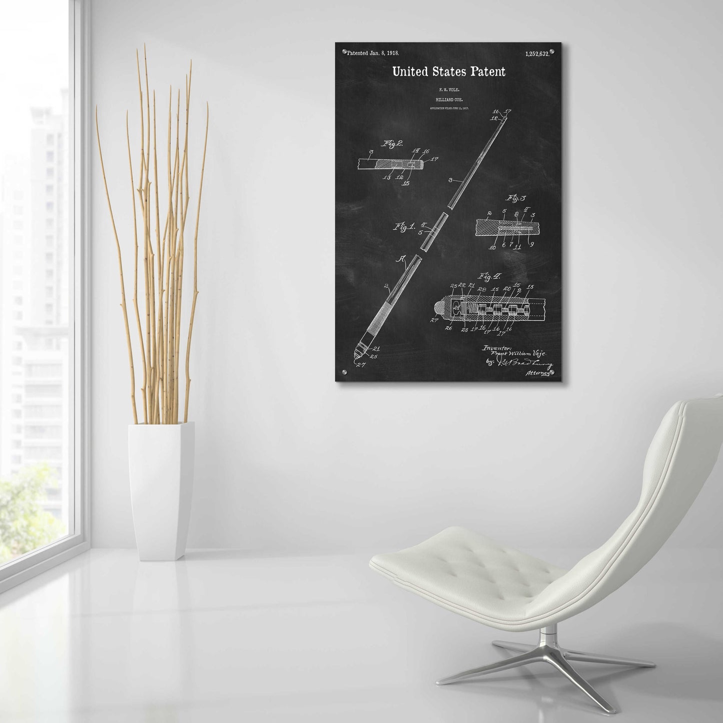 Epic Art 'Billard Cue Blueprint Patent Chalkboard,' Acrylic Glass Wall Art,24x36