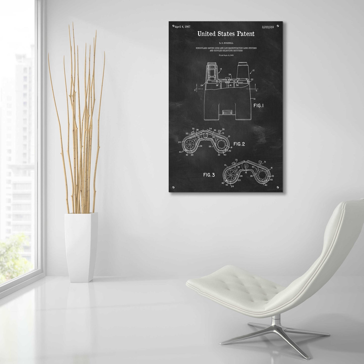 Epic Art 'Binoculars Blueprint Patent Chalkboard,' Acrylic Glass Wall Art,24x36