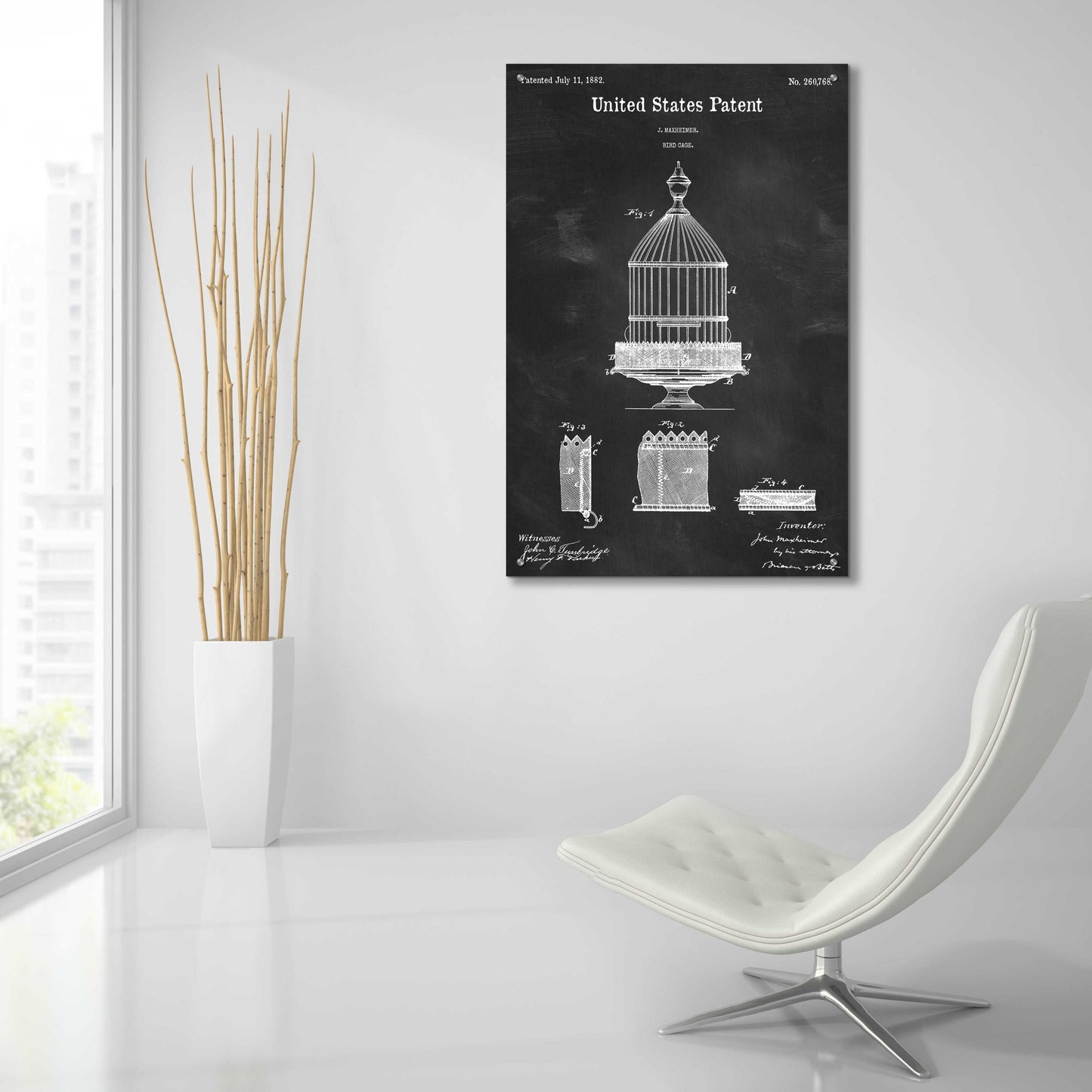 Epic Art 'Bird Cage Blueprint Patent Chalkboard,' Acrylic Glass Wall Art,24x36